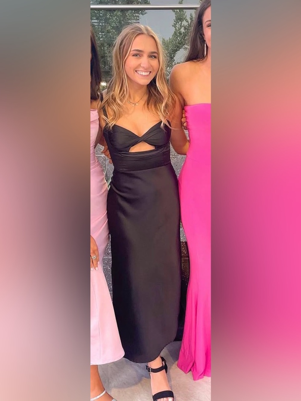 Elegant Black Cutout Satin Dress